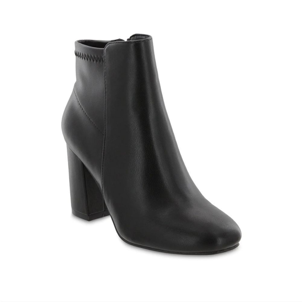 New MIA CARLA - BLACK vegan leather square toe, stacked heel, side zipper 10
